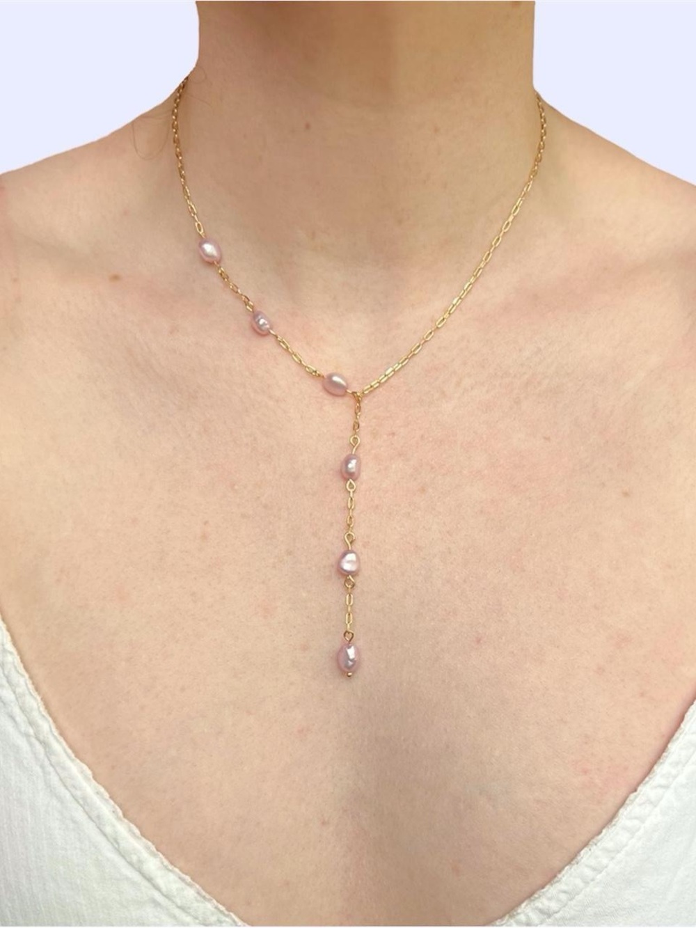 18k Plated Pink Freshwater Pearl Dangle Necklace